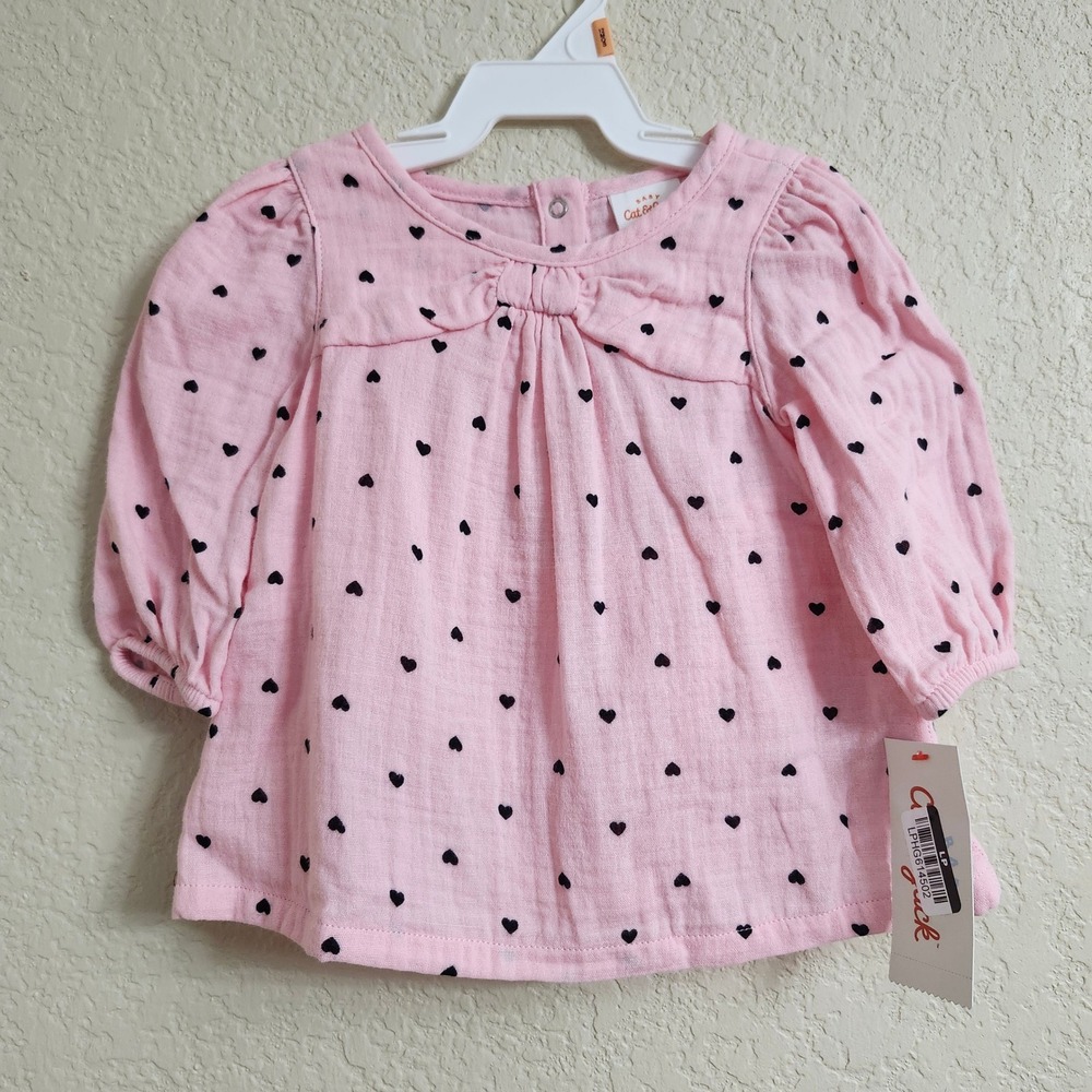 NEW Cat Jack Baby Girl Pink Heart Print Long Sleeve Dress & Bloomers Set 3-6M - Picture 4 of 16